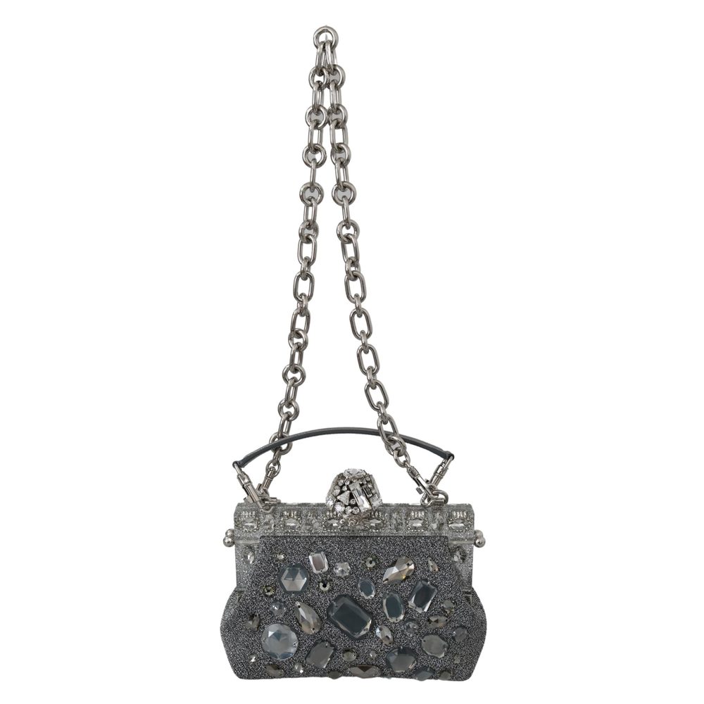 Dolce & Gabbana Silver VANDA Crystal Clutch Handbag Shoulder Purse - Picture 5 of 5